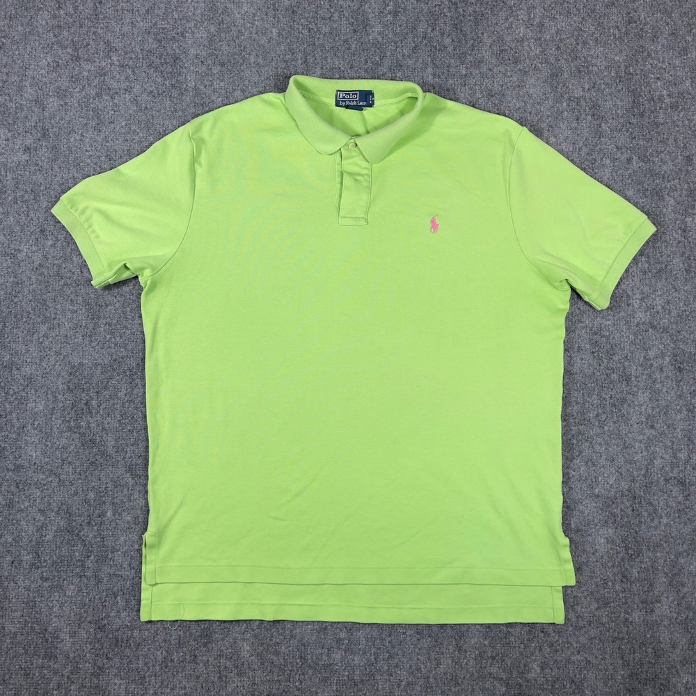 Vtg Polo Ralph Lauren Polo Shirt Mens XL Lime Green Pink Pony Logo Short Sleeve